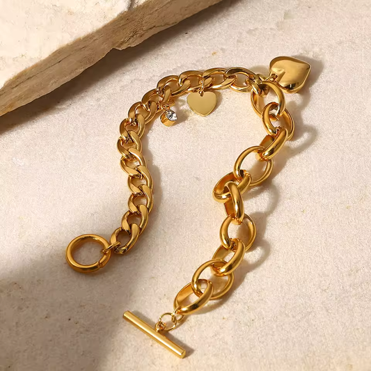 Golden Charm Heart Link Bracelet