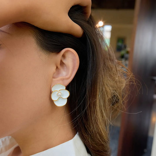 White Blossom Pearl Earrings