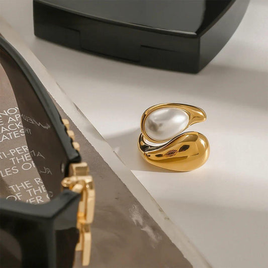 Golden Pearl Ember Ring