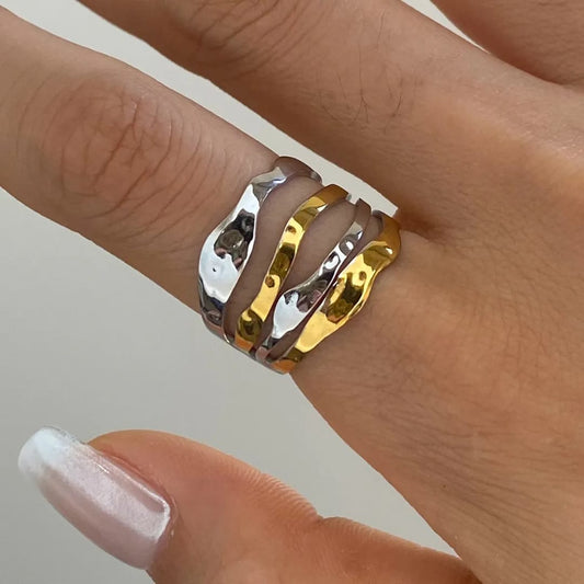 Golden Silver Layers Ring Adjustable