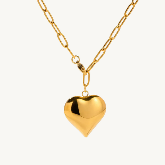 Bold Gold Puff Heart Necklace