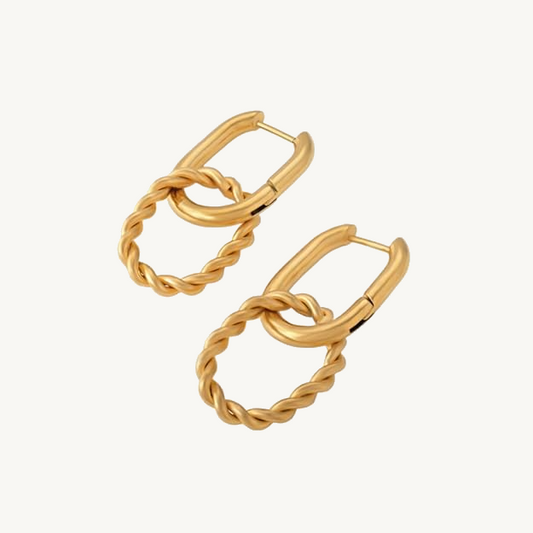 Twisted Oval Linked Gold Hoop Earrings
