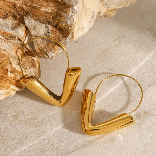 Sleek V-Shaped Gold Hoop Earrings