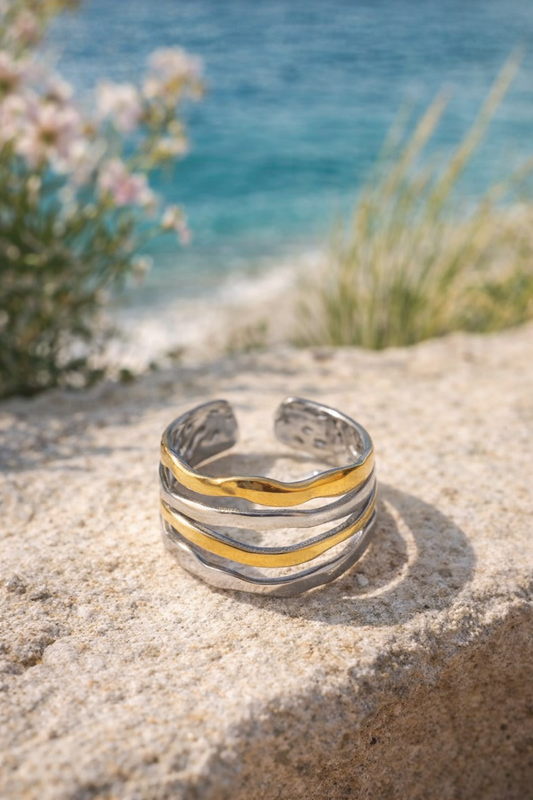 Golden Silver Layers Ring Adjustable