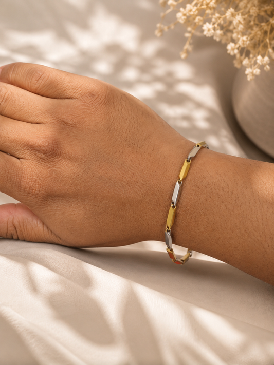 Dual Tone  Bar Link Bracelet