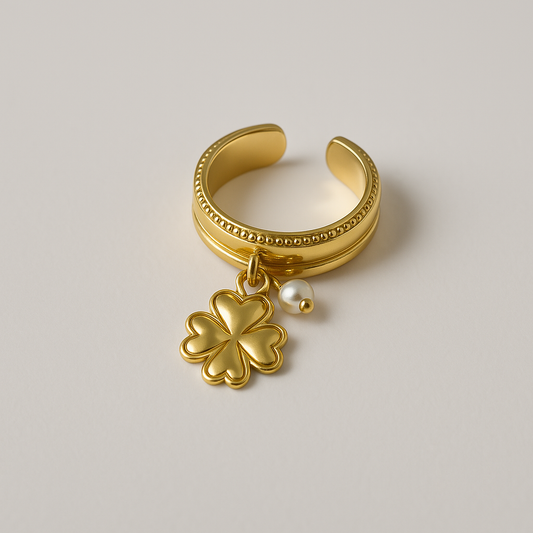 Golden Four Leaf Clover Ring