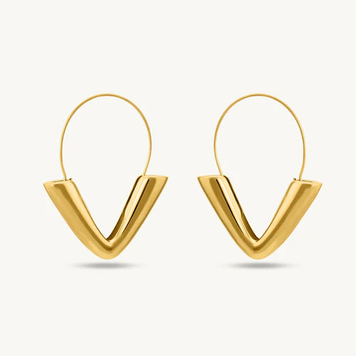 Sleek V-Shaped Gold Hoop Earrings