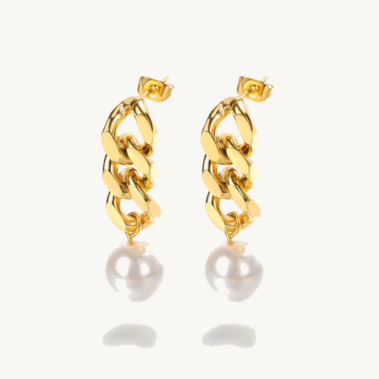 Gold Pearl Drop Chain Earrings