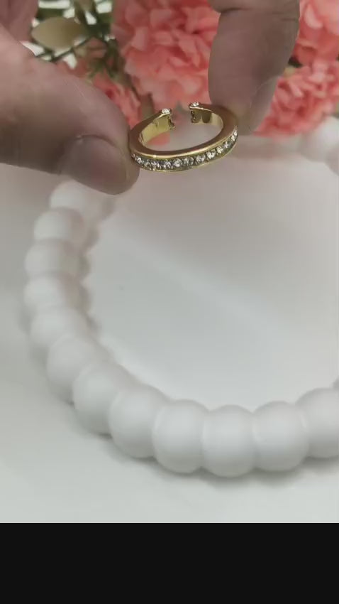 Gold Crystal-Embellished Open Band Ring