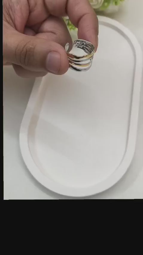 Golden Silver Layers Ring Adjustable